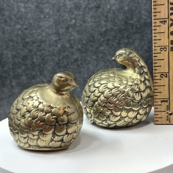 Vintage Brass Quail Figurine Pair MCM Mid Century Modern Decor Collectible KOREA - Picture 1 of 6